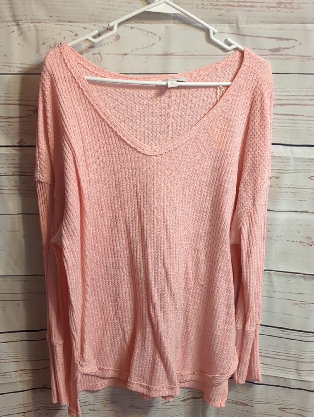 Vintage America Soft Pink Waffle Knit V-Neck Pullover